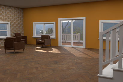 3D modeled house interior with chairs. For games or movies. Made using Autodesk Maya